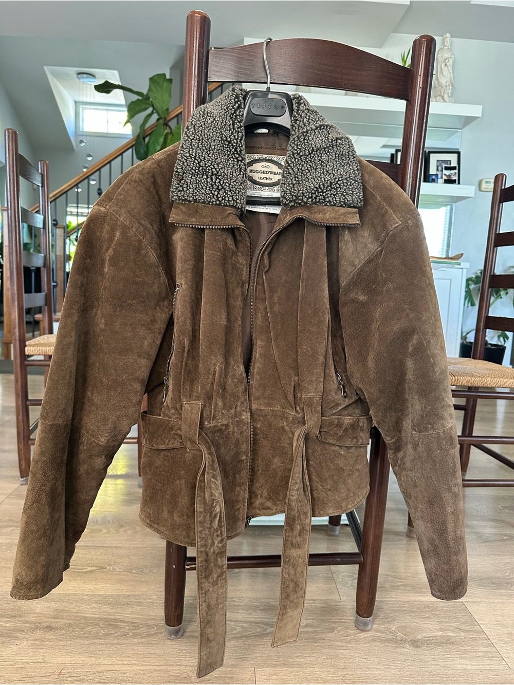 Vintage suede Brown Leather Jacket with Shearling Collar